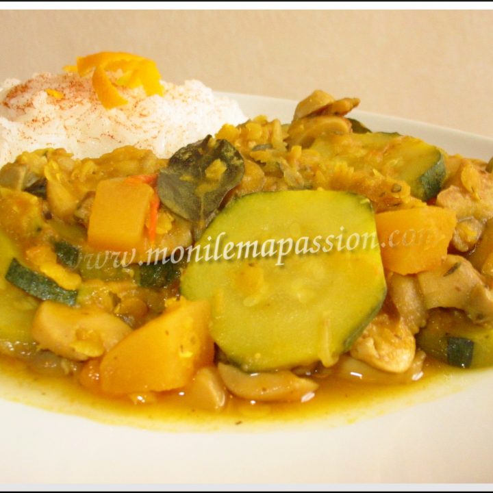 Curry de légumes et lentilles corail au caloupilé